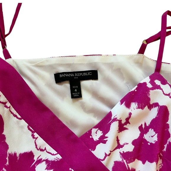 Banana Republic Pink Floral Print Asymmetrical Fit Flare Dress Petite 4 - Picture 6 of 7